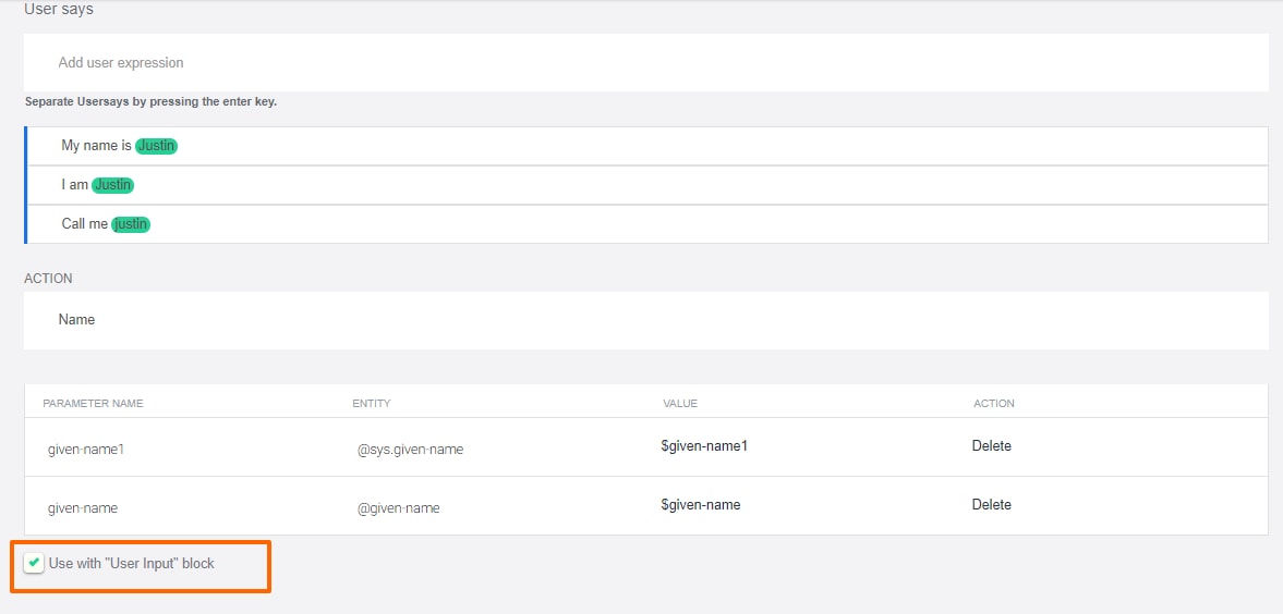 user input